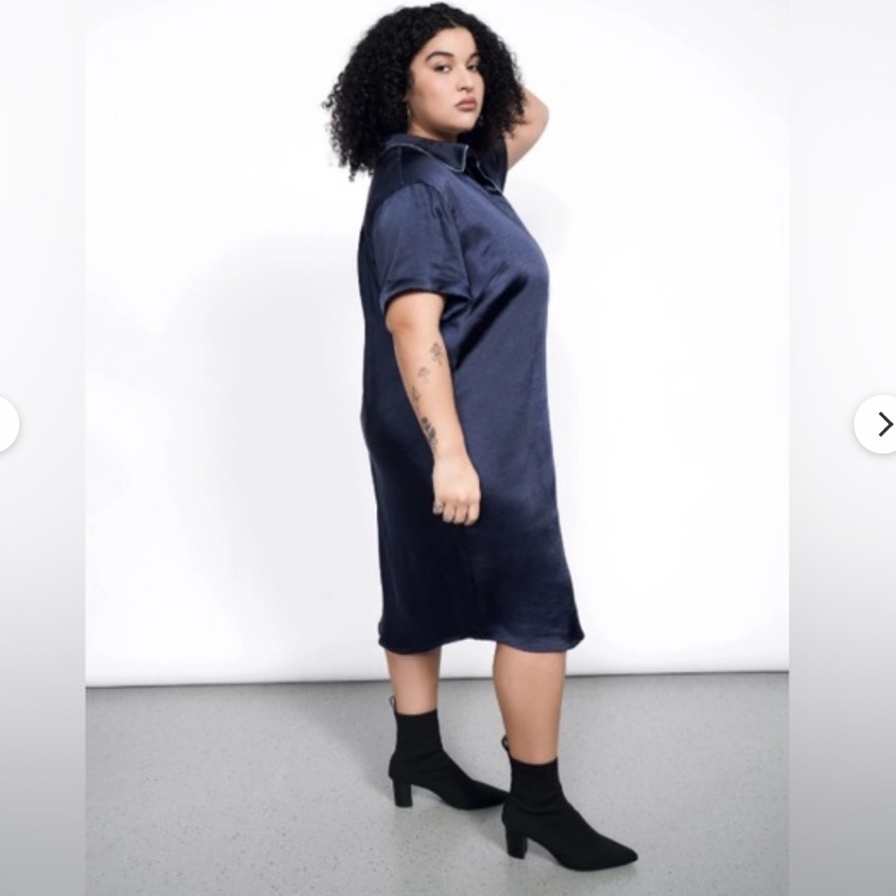 Wildfang The Empower Satin Navy Blue Button-Front Shirt Dress - Picture 7 of 8